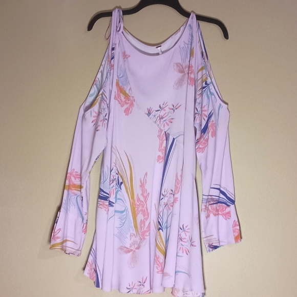 Free People Clear Skies Cold Shoulder Tunic/Dress In Lilac Floral - Picture 4 of 8